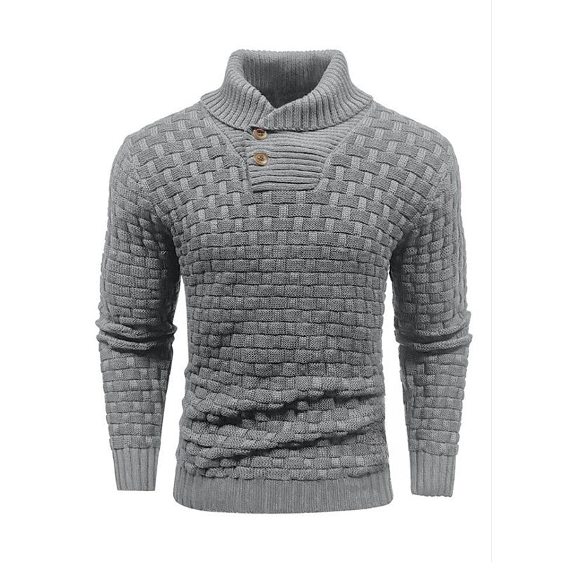 Men's Slim Turtleneck Sweater With Button Design Fashion Casual Solid Color Pullover Top Clothing