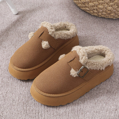 Fashion Thick-soled Plush Buckle Cotton Slippers Winter Indoor And Outdoor Casual Warm Shoes Women Garden Slipper