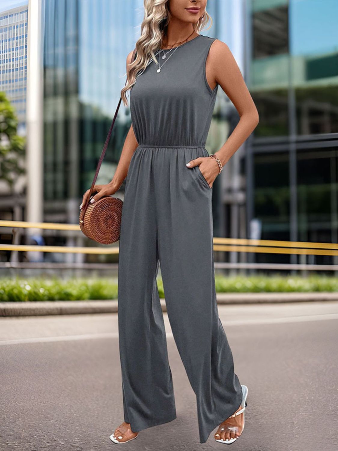 Round Neck Wide Leg Jumpsuit