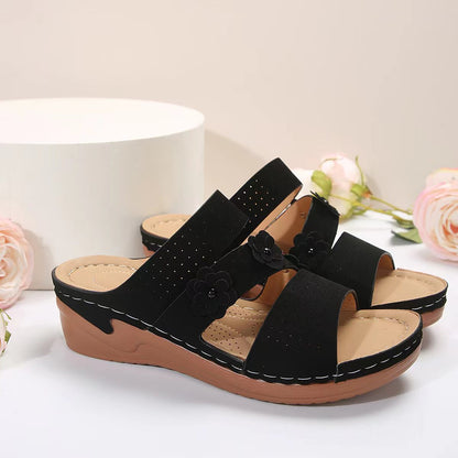 Flower PU Leer Wedge Sandale