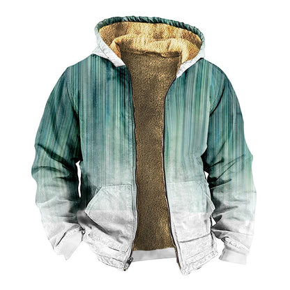 Retro Coconut Tree Element 3D Digital Printing Casual Loose-fitting Hoodie Zipped Cotton-padded Jacket Coat