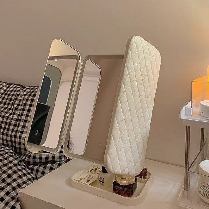 Desk Lamp With Three Fold LED Makeup Mirror