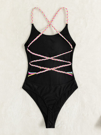 Tied Braided Strap Scoop Neck One-Piece Swimwear