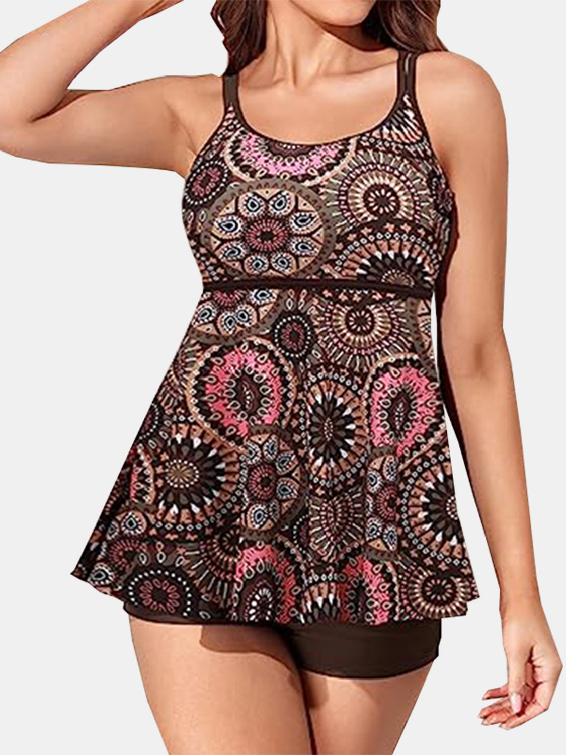 Printed Scoop Neck Two-Piece Swim Set