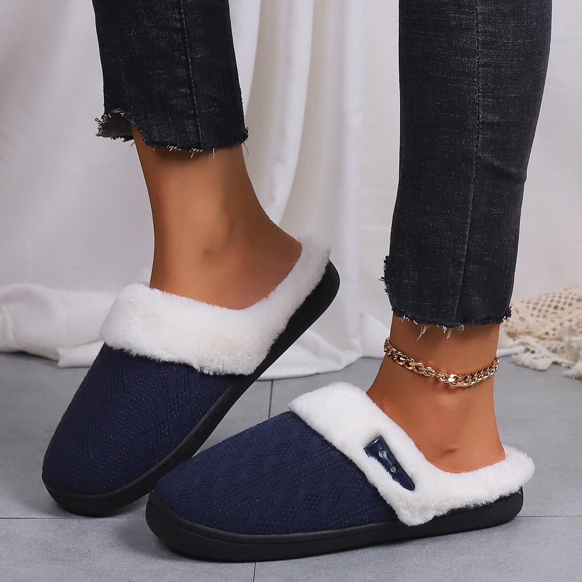 Winter Cotton Slippers Baotou Warm Flat Slippers Home Daily Soft Non-slip Bottom House Shoes Women Men Couple