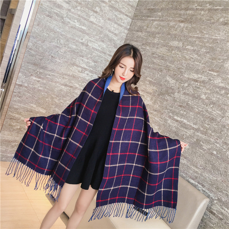 Double-sided plaid scarf women