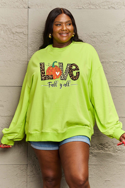 Simply Love Full Size LOVE FALL Y'ALL Graphic Sweatshirt