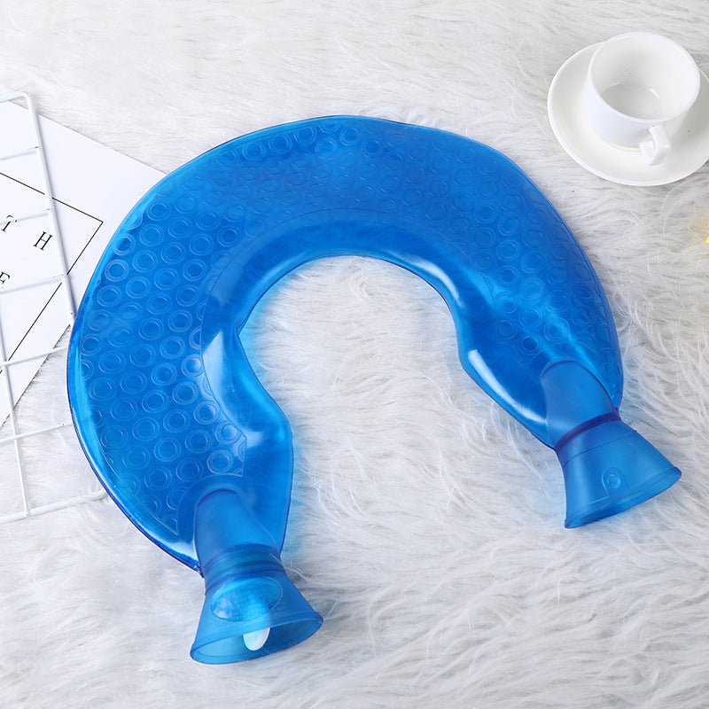 LU-shaped Wide Mouth Knob Hot Water Bottle Mini Transparent PVC Hot Water Bottle