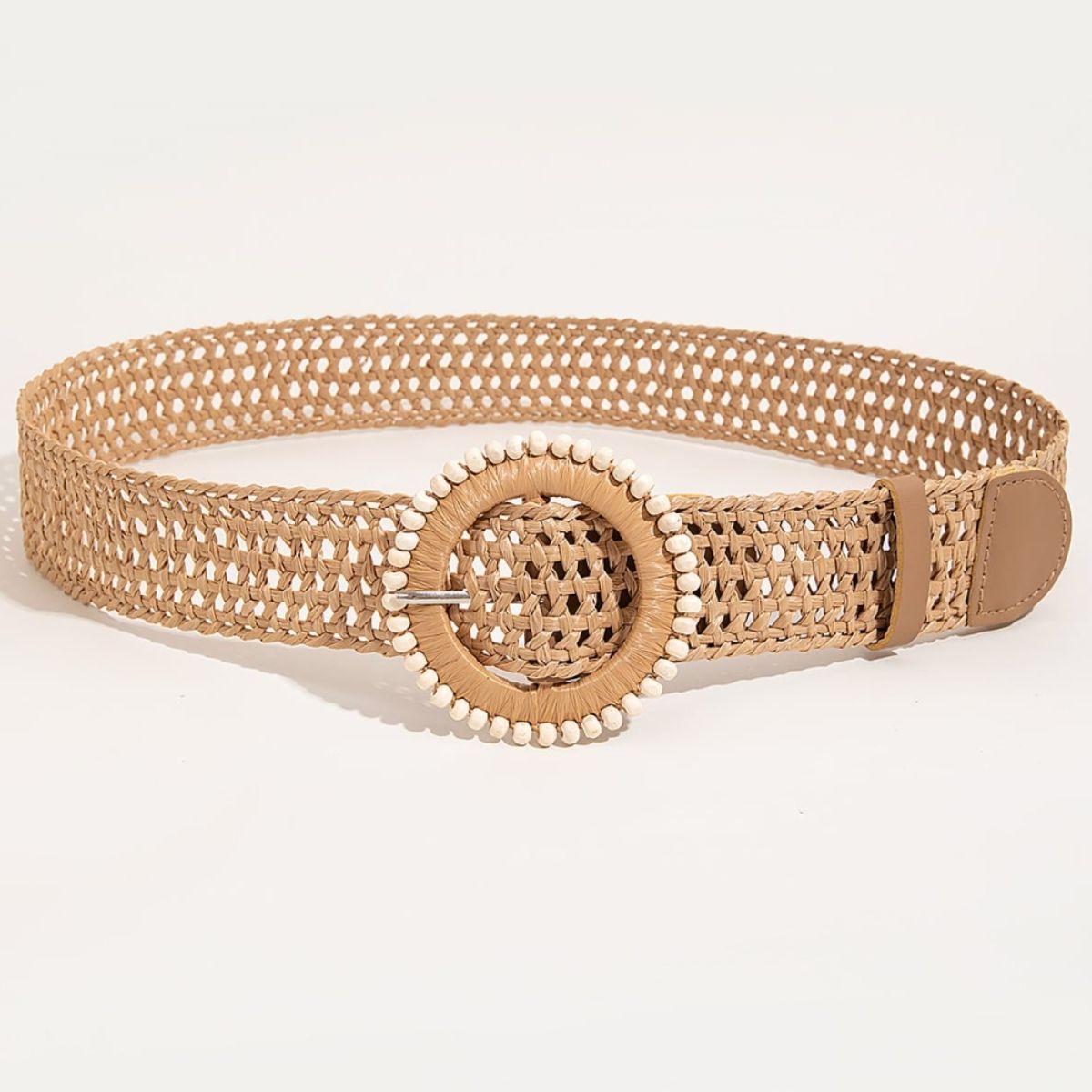 Beaded Round Buckle Braided Belt