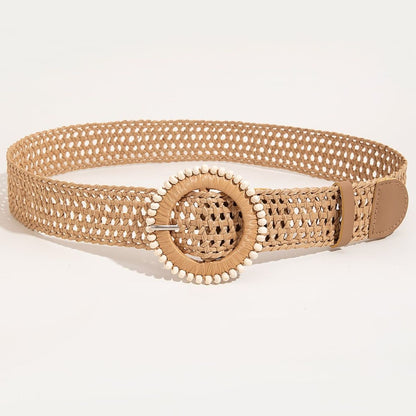 Beaded Round Buckle Braided Belt