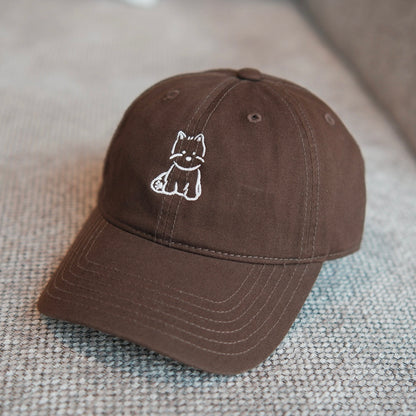 Cotton Soft Top Baseball Cap Peaked Cap White Dog Embroidery