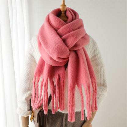 Solid Color Versatile Winter Warm Extended Tassel Scarf