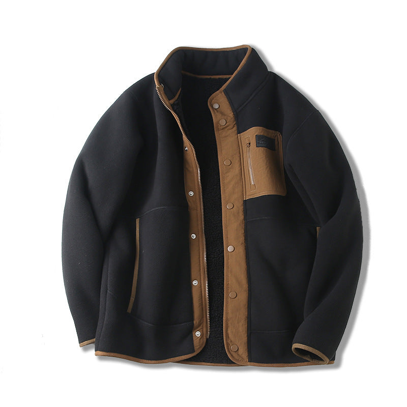 Fleece-lined Thickened Stand Collar Pocket Jacket