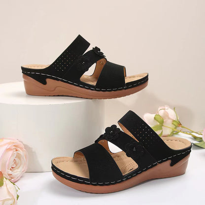 Flower PU Leer Wedge Sandale