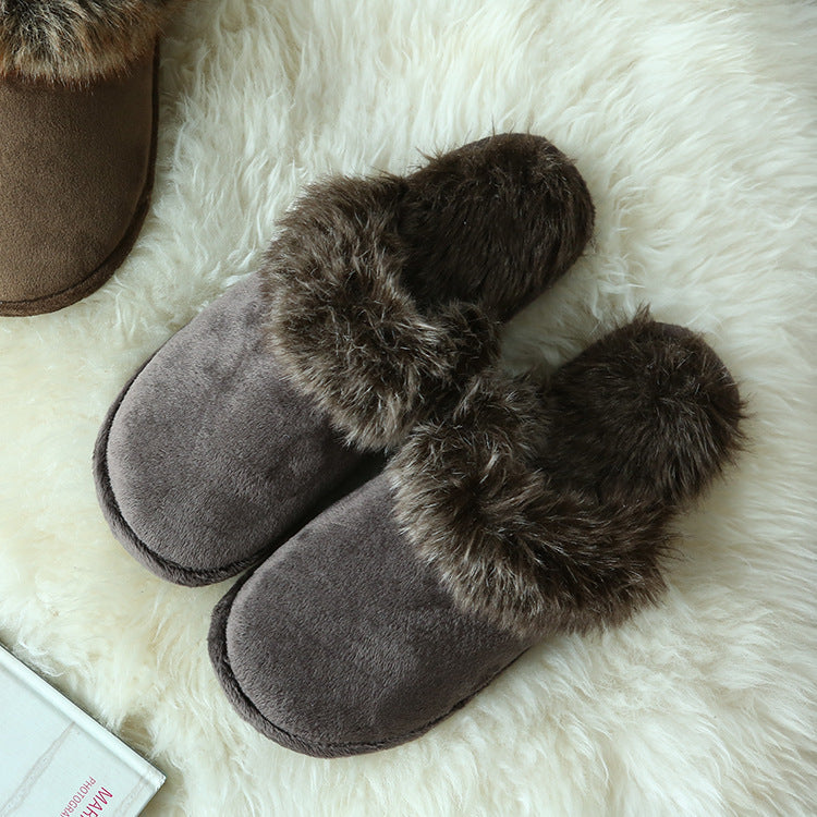 Couple Wool Slippers Men And Women Nonslip Rubber Soled Cotton Shoes