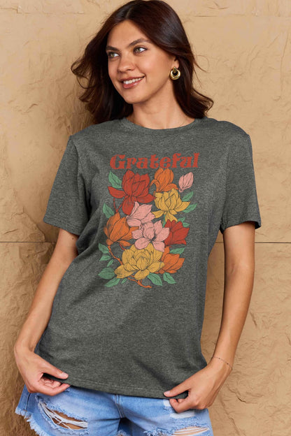 Simply Love Full Size GRATEFUL Flower Graphic Cotton T-Shirt