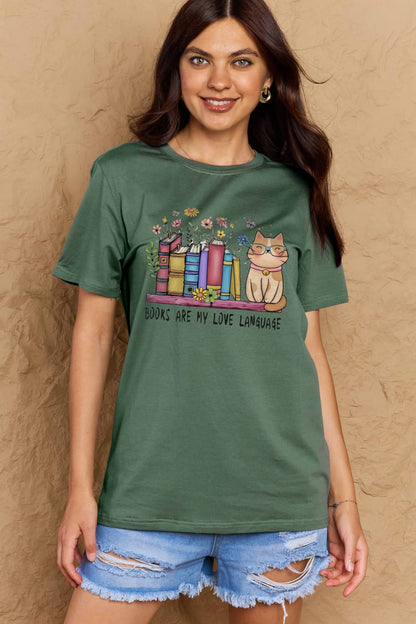 Simply Love Full Size BOOKS ARE MY LOVE LANGUAGE Graphic Cotton Tee