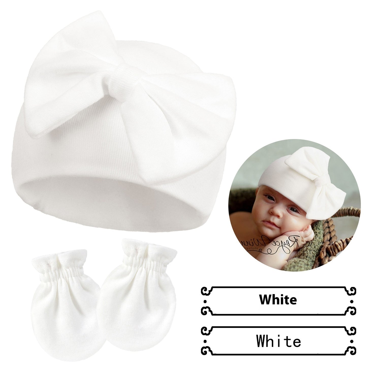 Newborn Fetal Cap Baby Bow Sleeve Cap Fashionable Warm Toddler Gloves Plus Tire Cap