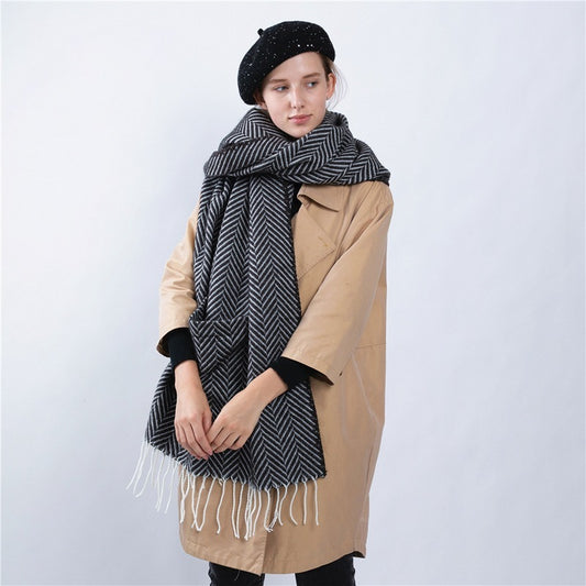 Herringbone Fringe Pocket Shawl Scarf Women