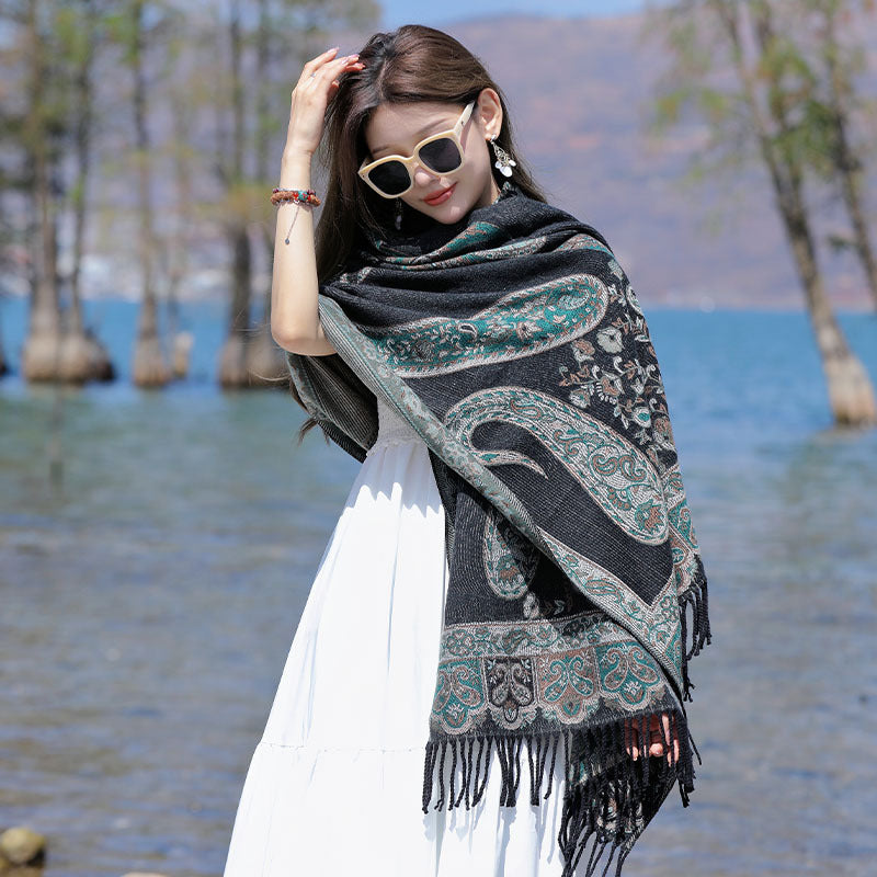 Ethnic Style Jacquard Woven Artificial Cashmere Scarf Women