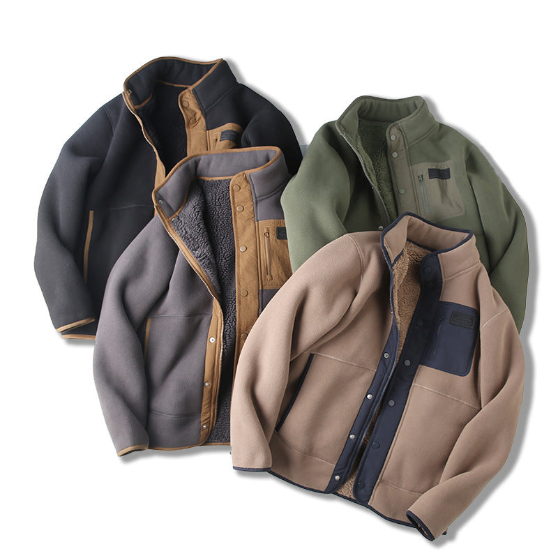 Fleece-lined Thickened Stand Collar Pocket Jacket