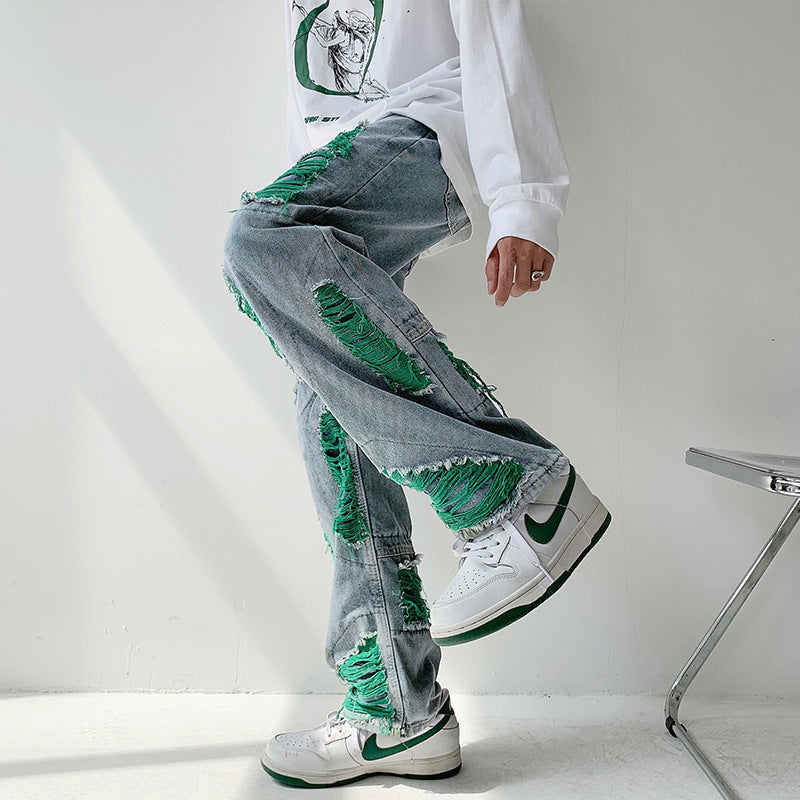 Mans vintage los geskeurde en verslete jeans