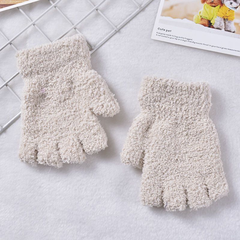 Children's Thermal Gloves Half Finger Velvet Cold Protection Gloves Fashion Student Writing Gloves