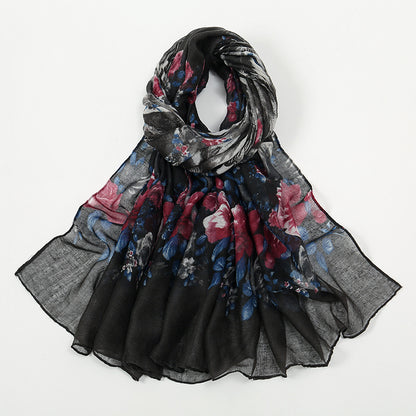 Flower Print Voile Breathable Scarf Women