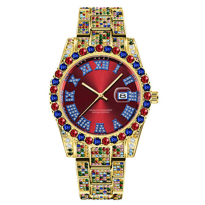 Hip Hop Men Fashion Color Full Diamond Date Quartz Watches