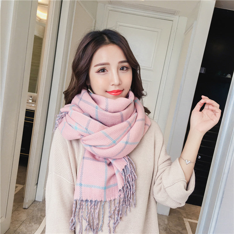 Double-sided plaid scarf women