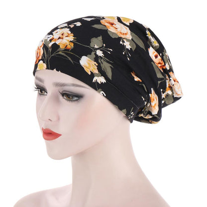 Flower Edging Cap, Satin Lining, Night Cap, Hood, Turban, Night Cap, Satin Floral Print, Hair Loss