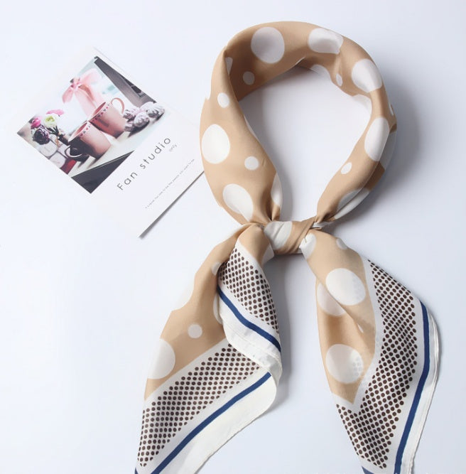 Women silk scarf square shawl hair neck dot print scarves