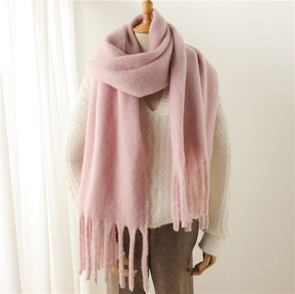 Solid Color Versatile Winter Warm Extended Tassel Scarf