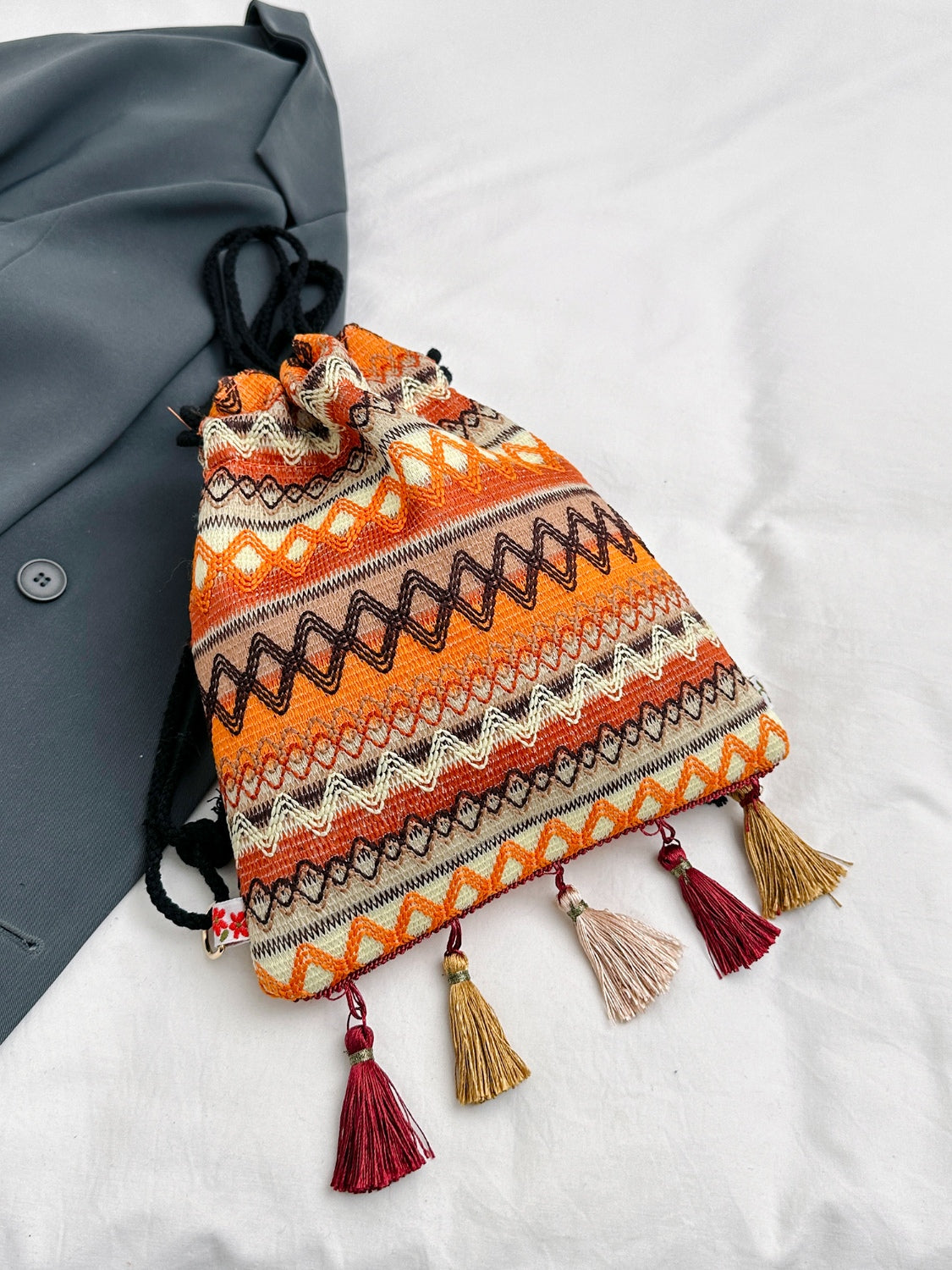 Tassel Geometric Canvas Backpack Bag