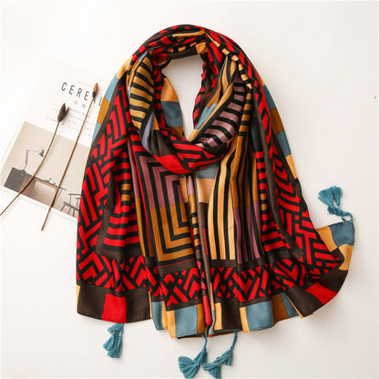 Smudge Starry Sky Geometric Cartoon Cotton Linen Scarf Women