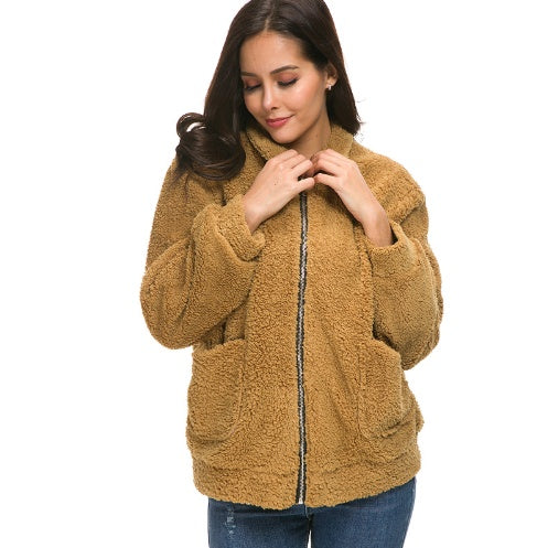 Women's zipper plush jacket