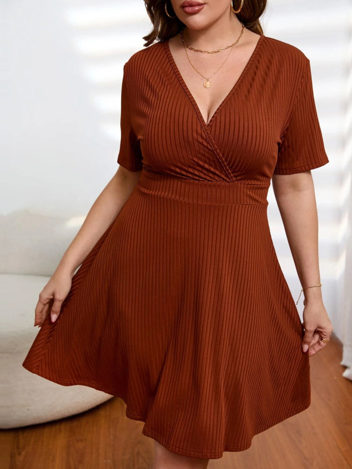 Plus Size Surplice Short Sleeve Mini Dress