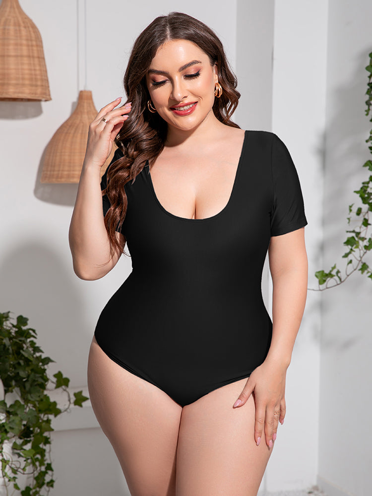 Plus Size Scoop Nek Kortmou Eenstuk Swempak