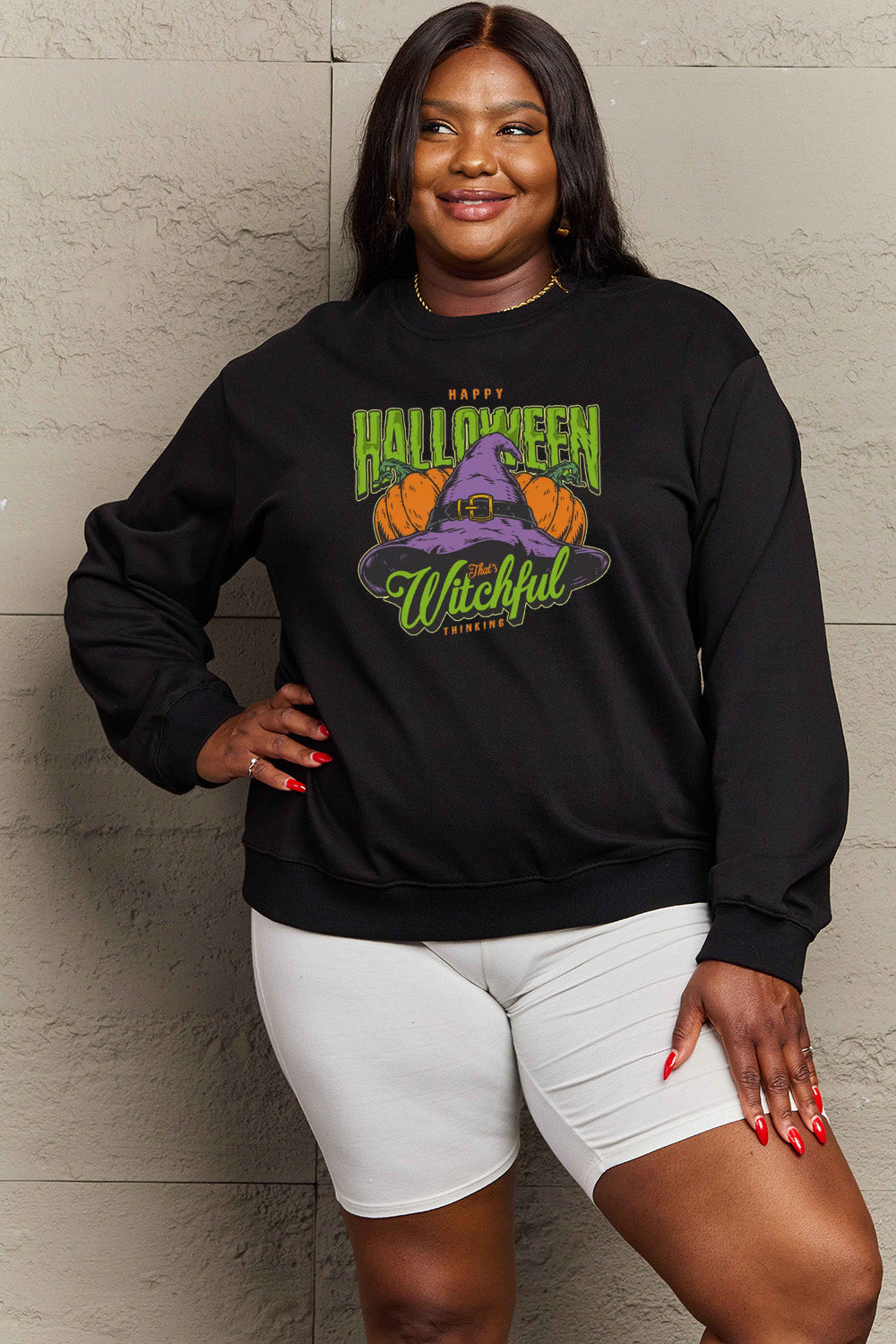 Simply Love Full Size Witch Hat Graphic Sweatshirt