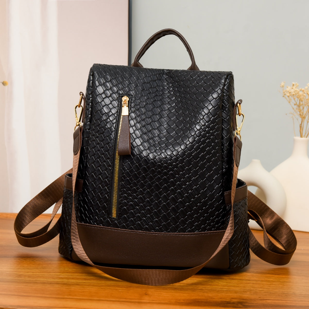 PU Leather Adjustable Straps Backpack Bag