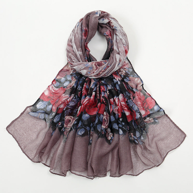 Flower Print Voile Breathable Scarf Women