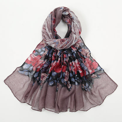 Flower Print Voile Breathable Scarf Women