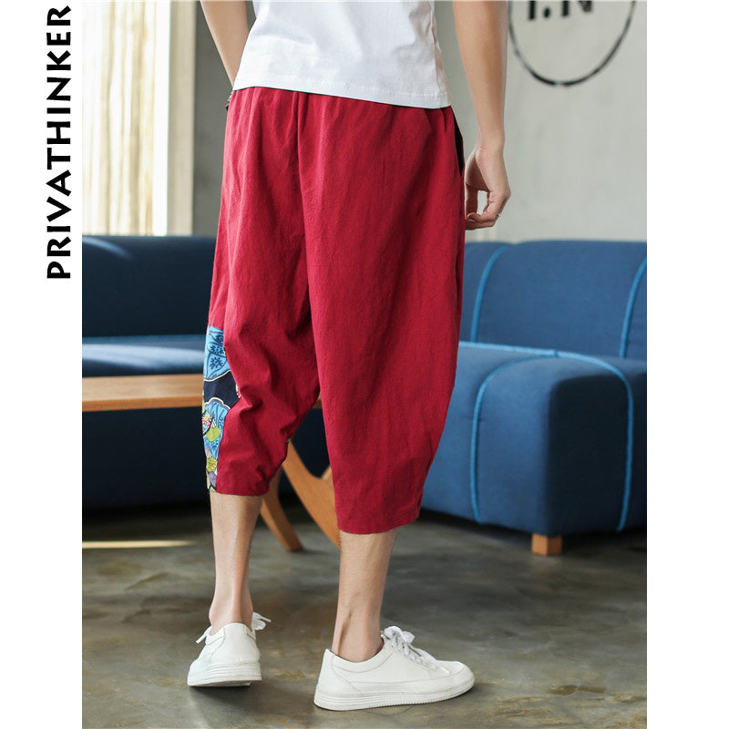 Sinicism Shop Mens Cotton Linen Harem Pants Male Casual Red Bottom Calf-Length Pants Man Summer Harajuku Baggy Loose Pants