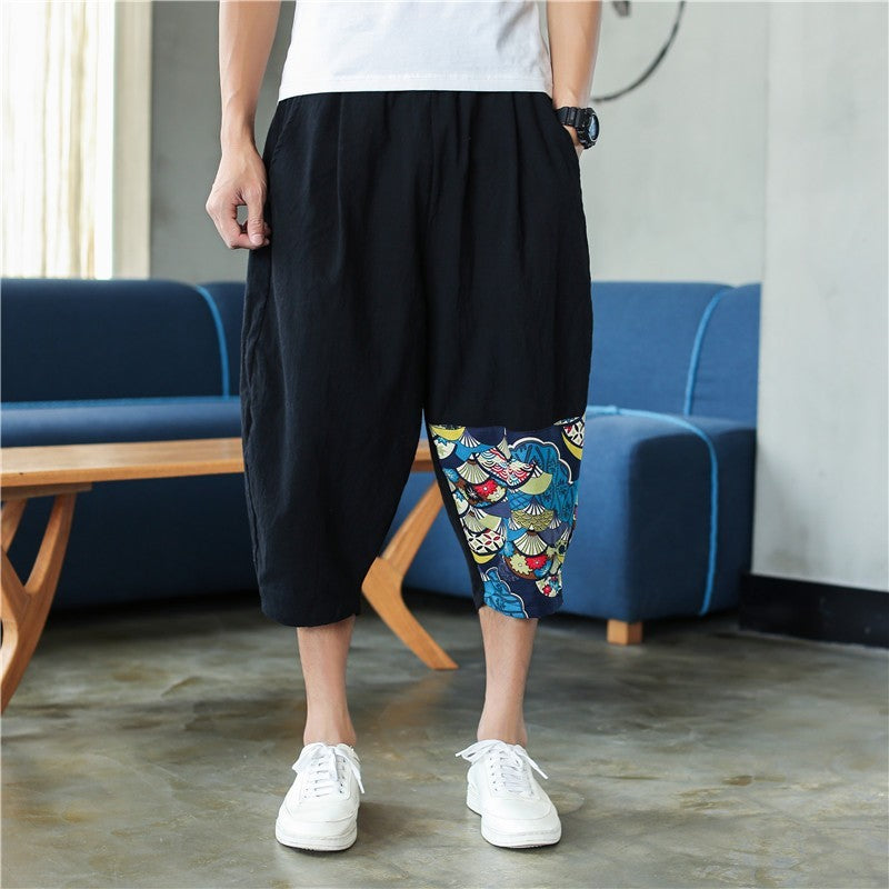 Sinicism Shop Mens Cotton Linen Harem Pants Male Casual Red Bottom Calf-Length Pants Man Summer Harajuku Baggy Loose Pants