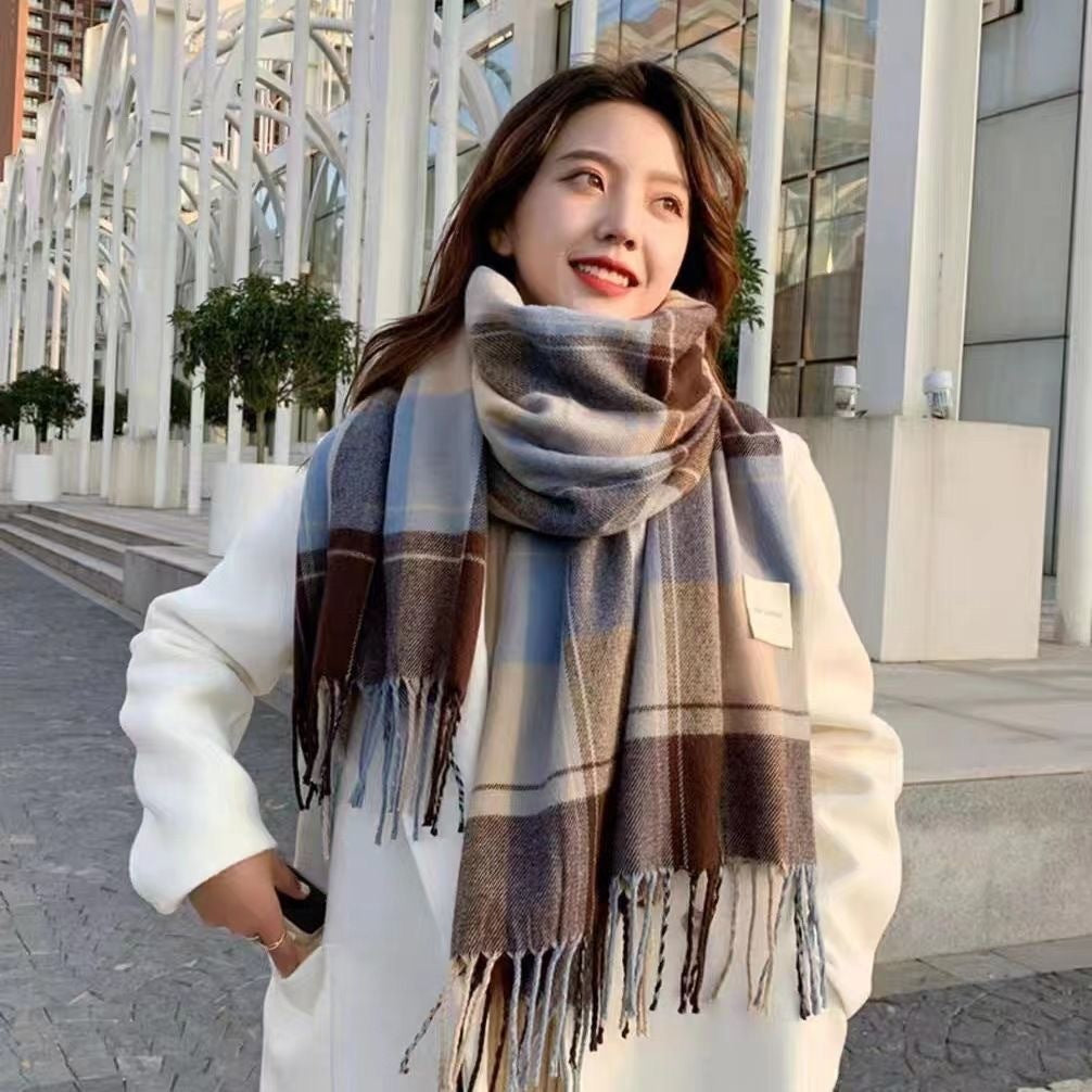 Fashion Plaid Scarf For Women Winter Warm Thickened Long Scarf