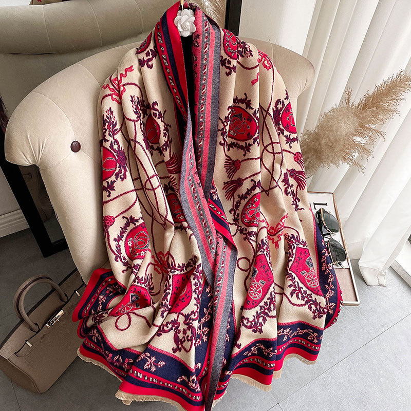 Japanese Patterned Cashmere Scarf For Women In Autumn And Winter