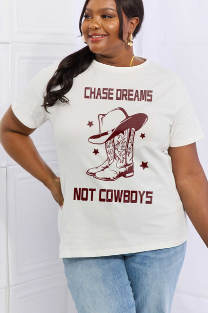 Simply Love Simply Love Full Size CHASE DREAMS NOT COWBOYS Graphic Cotton Tee