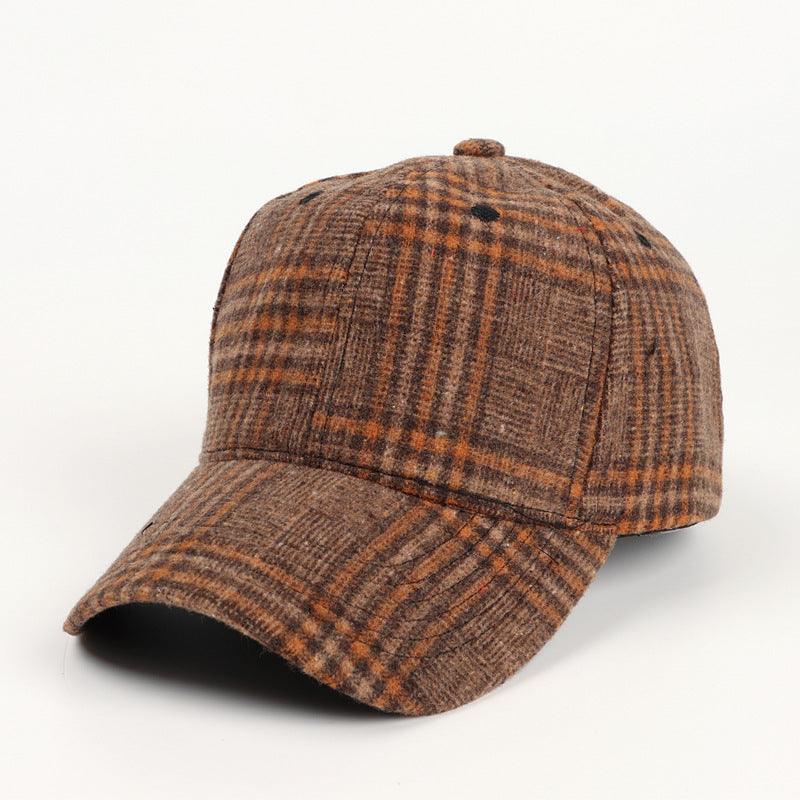 Baseball Cap Female Plaid Woolen Hard Top Peak Cap