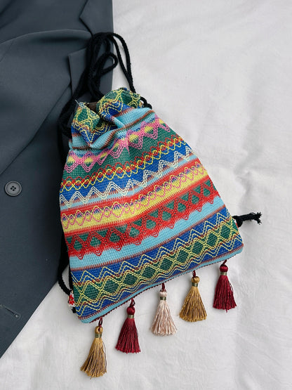 Tassel Geometric Canvas Backpack Bag