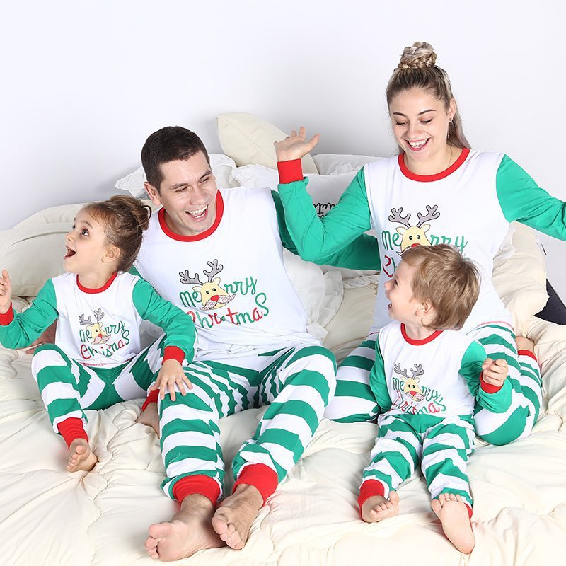 Home Wear Striped Parent-child Suit Christmas Print Pajamas